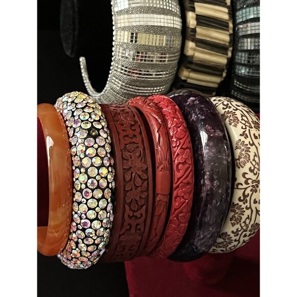 Vintage Mixed Material Metal Plastic Cinnabar Etc BRACELET Bangle BOX LOT 20pcs - Picture 7 of 15